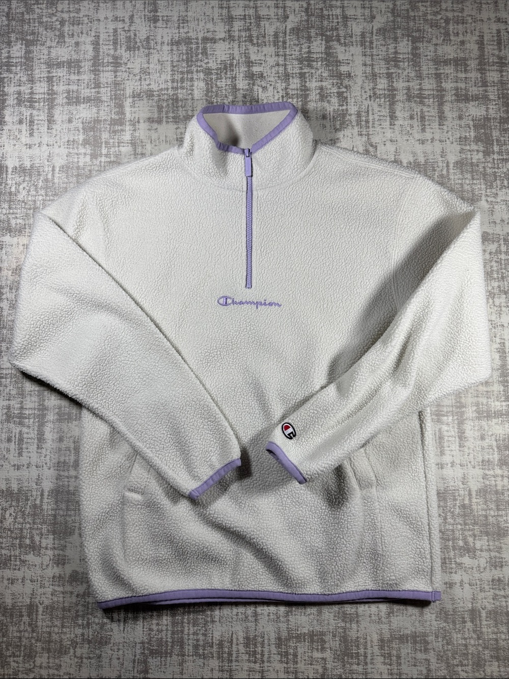 Champion Women's Cream/White Fleece Quarter-Zip Pullover with Purple Trim